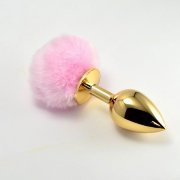 Золотая анальная игрушка с розовым помпоном Золотая анальная игрушка с розовым помпоном